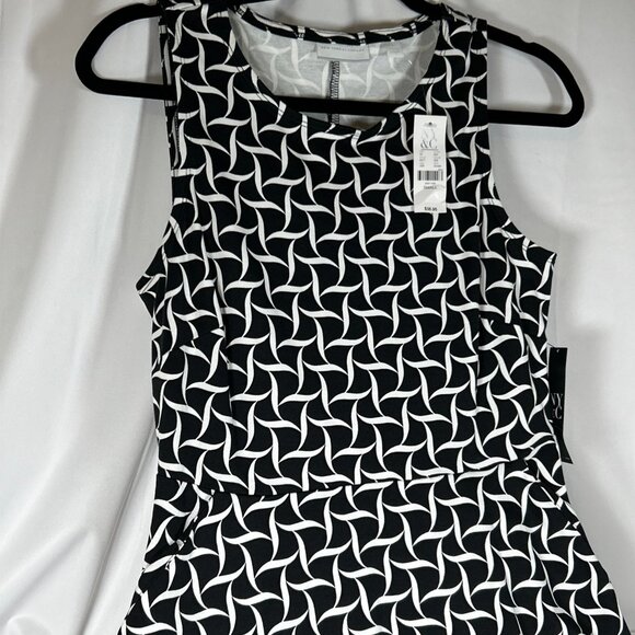 New York & Co Small Sleeveless Midi A Line Dress With Pockets Black White NWT - Picture 6 of 12